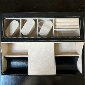 Men’s S Monogrammed Leather & Felt Watch, Jewelry, & Coins Valet Storage Holder